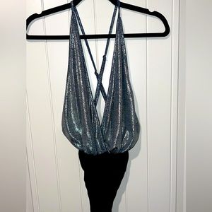 Saints & Hearts - Blue shiny snakeskin one piece! Shows cleavage! size M